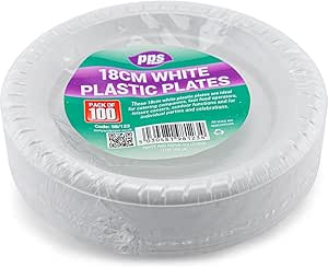 100 WHITE PLASTIC PLATES - 7 inch/18cm quality durable plates ideal for hot and cold food
