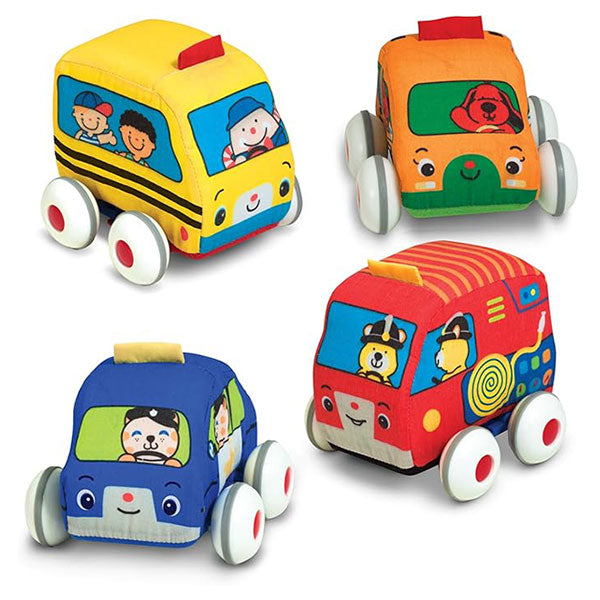Melissa & Doug K's Kids Pull-Back Town Vehicle Set - Baby Toys Set with 4 Soft Toy Cars and Trucks