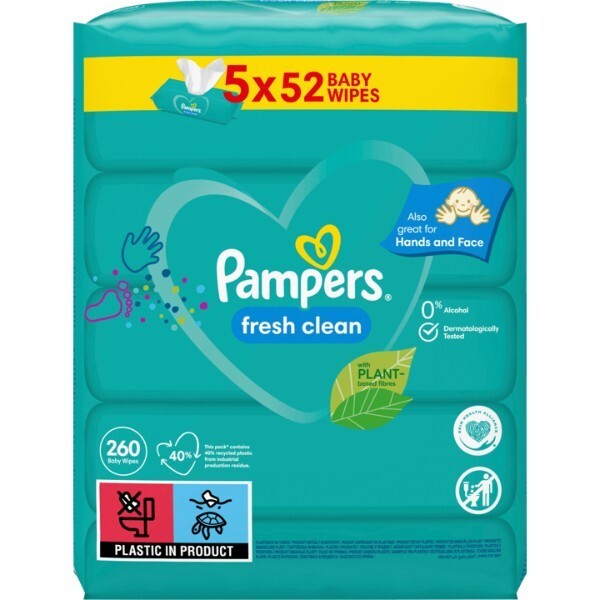 Pampers Fresh Clean Baby Wipes 5 x 52s